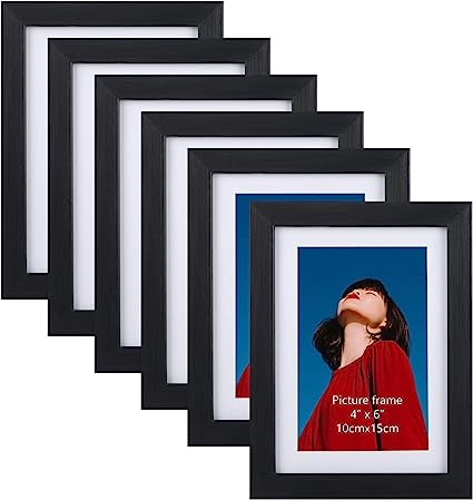 Photo 1 of 4x6 Black Picture Frame Set of 6, Multi Frames Matted to Display Photos 4x6 with Mat or 5x7 without Mat for Wall and Tabletop