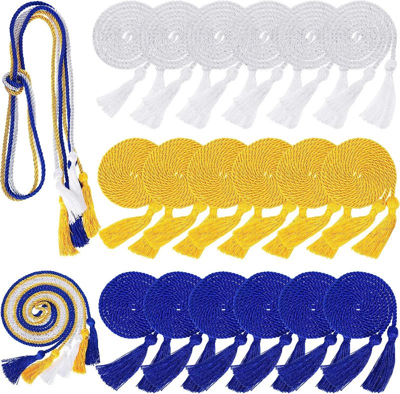 Photo 1 of 18 Pcs 67 Inches Graduation Honor Cord with Tassel Gold White Blue Graduation Cords Grad Honor Cord Rope for Grad Days and Graduates Photography