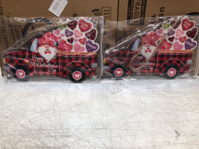 Photo 1 of  Valentines Day Signs Valentine Signs for Wreaths Wooden Door Decorations Happy Valentine's Day Truck Hanging Decorations for Wedding, Party, Anniversary, Home 11.8 x 6.7 Inch  2 pieces 