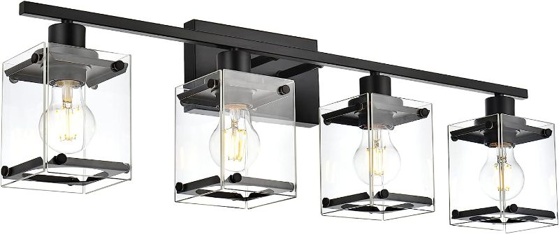 Photo 1 of 
MELUCEE Bathroom Light Fixtures 4 Lights Matte Black Vanity Light with Rectangular Clear Glass Shade, Modern Metal Sconces Wall Lighting for Mirror Kitchen...
Color:Black