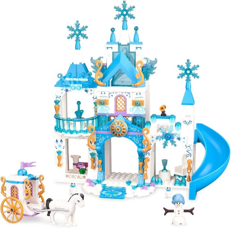 Photo 1 of JIMUJIA Girls Building Blocks Toys Princess Castle 377 Pieces Ice and Snow Blue Dream House Construction Toys for Girls Building Bricks Toys for Brithday for Kids 6 Years and Up
