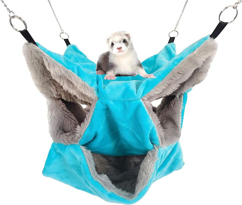 Photo 1 of  Small Animals Triple Bunkbed Hammock, Cage Hanging Hideout Warm Hammocks for Ferret Rat Sugar Glider (Photo is reference picture)