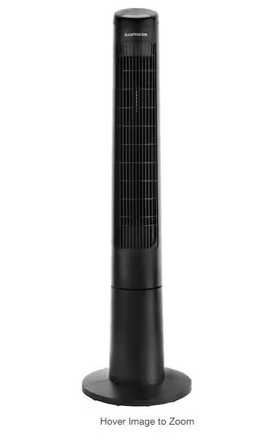 Photo 1 of 40 in. 3 Speed Remote Control Oscillating Tower Fan in Black
