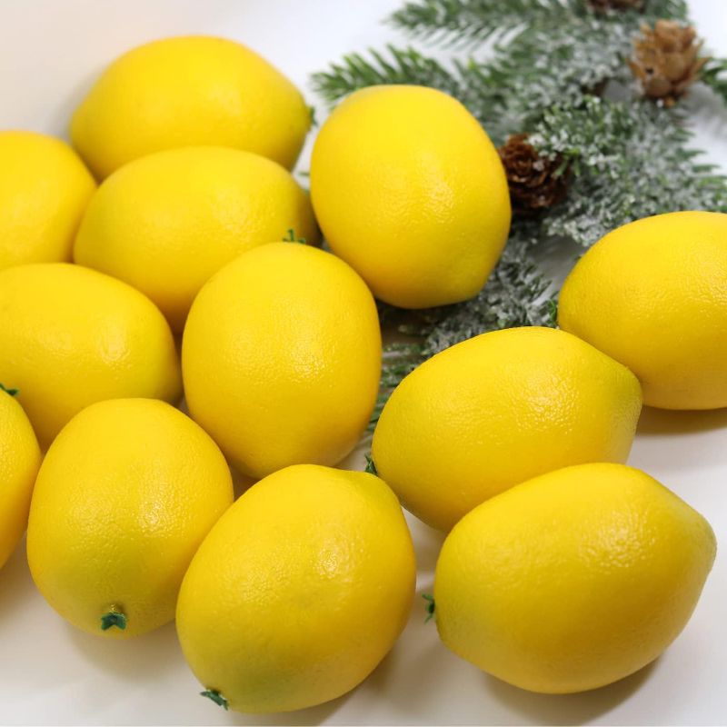 Photo 1 of 8 COUNTLifelike Yellow Fake Lemons Faux Fruit for Home Kitchen Table Fruit Bowl Cabinet Party Xmas Decor