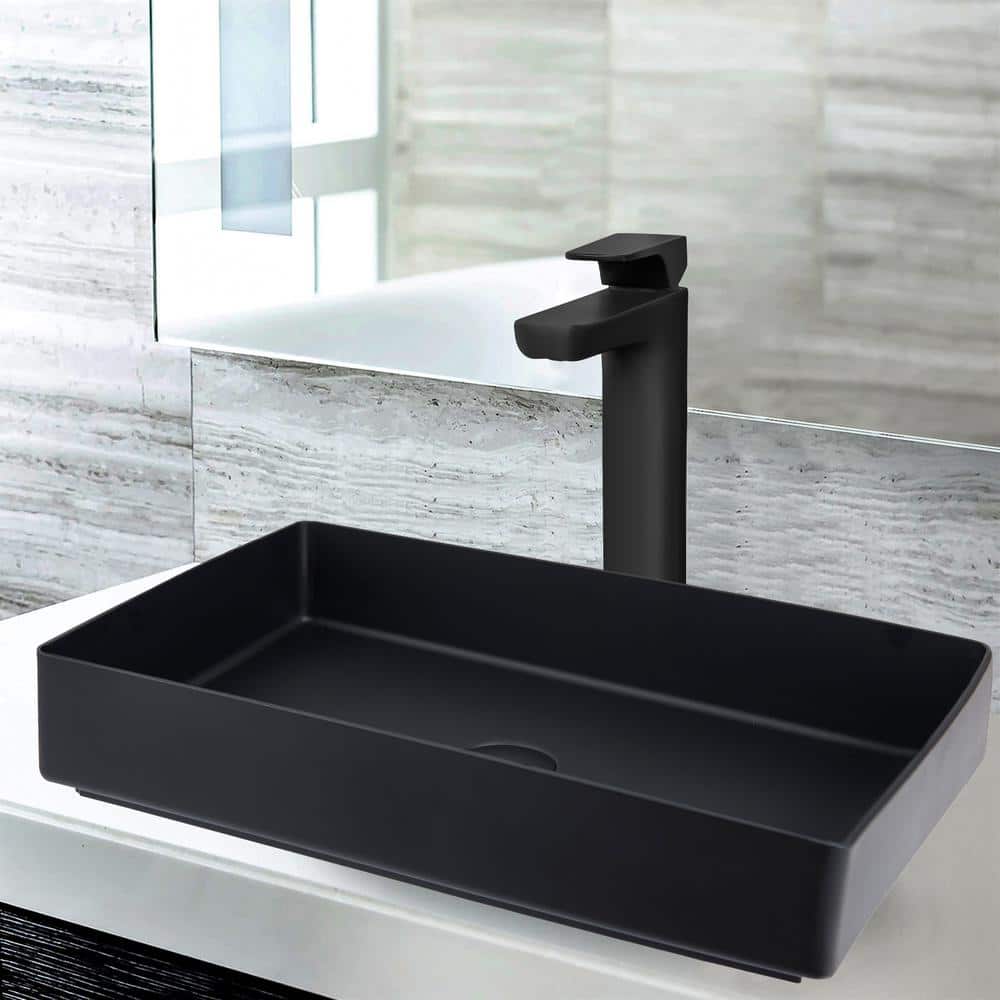 Photo 1 of AKDY Matte Black Stainless Steel Rectangular Bathroom Vessel Sink SINK ONLY
