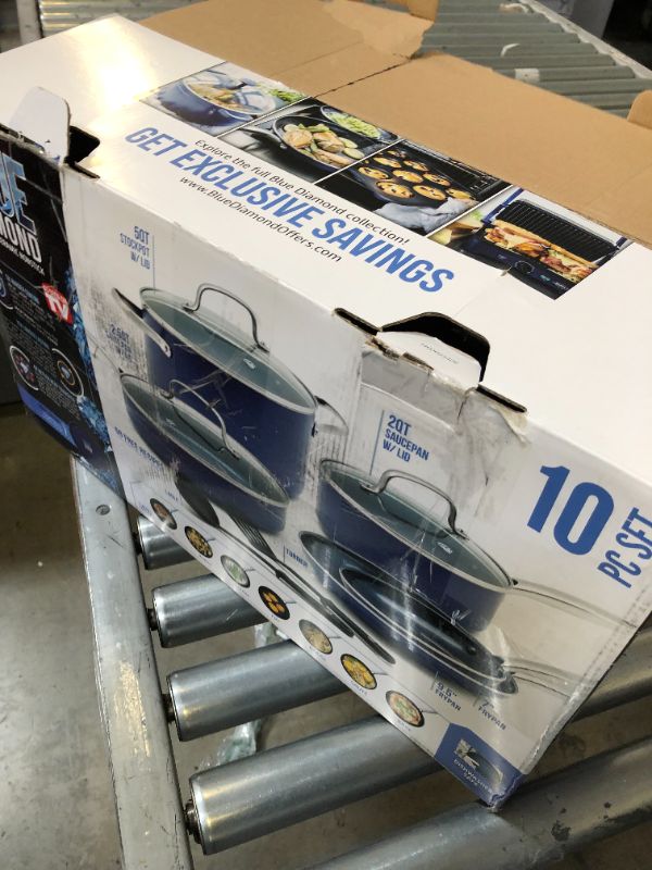 Photo 3 of Blue Diamond Cookware Diamond Infused Ceramic Nonstick 10 Piece Cookware Pots and Pans Set, Blue & Cookware Diamond Infused Ceramic Nonstick 12" Frying Pan Skillet, Blue