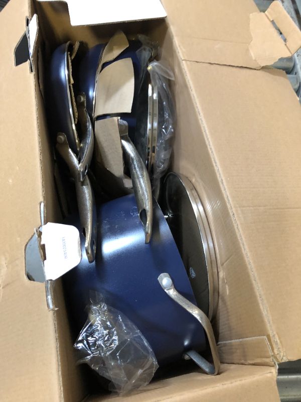 Photo 2 of Blue Diamond Cookware Diamond Infused Ceramic Nonstick 10 Piece Cookware Pots and Pans Set, Blue & Cookware Diamond Infused Ceramic Nonstick 12" Frying Pan Skillet, Blue