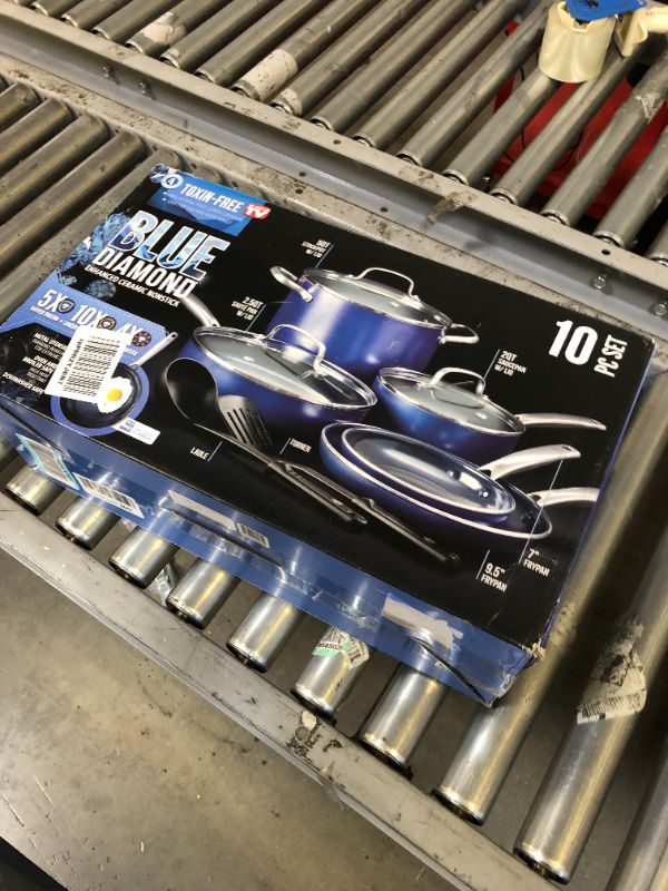 Photo 4 of Blue Diamond Cookware Diamond Infused Ceramic Nonstick 10 Piece Cookware Pots and Pans Set, Blue & Cookware Diamond Infused Ceramic Nonstick 12" Frying Pan Skillet, Blue