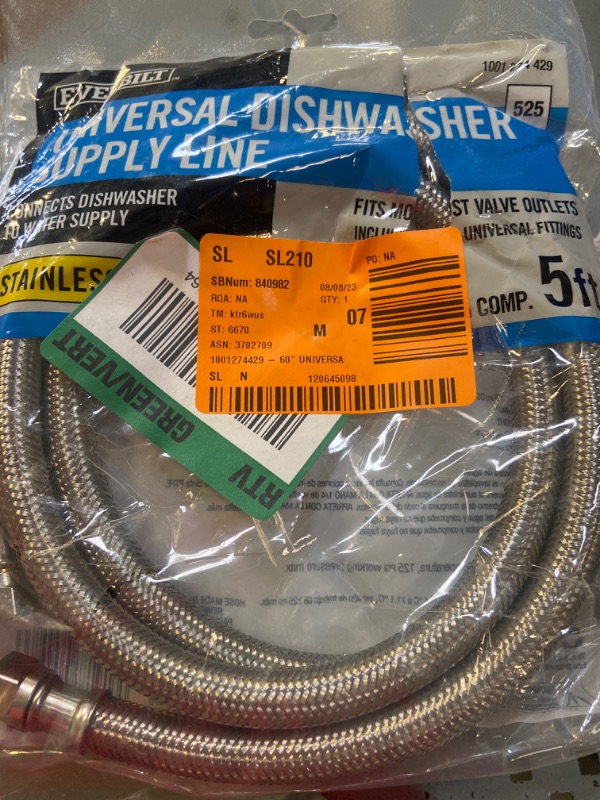 Photo 1 of 5 Ft. Universal Stainless Steel Dishwasher Connector | Line Kit Braided Supply
