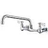 Photo 1 of 2-Handle Wall Mount Kitchen Faucet With 12 Inch Swivel Spout 8" Center In Polished Chrome
