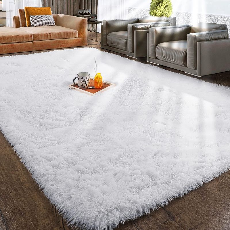 Photo 1 of  Shaggy Area Rug, White Plush Fluffy Rugs for Living Room, Soft Fuzzy Rug for Bedroom, Big Shag Carpet for Girls Boys Dorm Room, Faux Fur Rug for Nursery Room, White Carpet, Room Decor