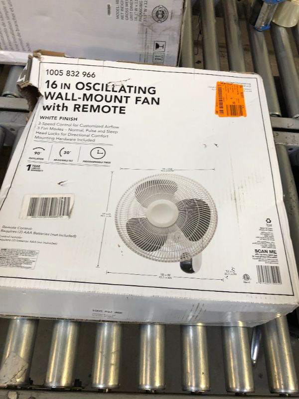 Photo 1 of 16 in. Indoor Wall Mount Fan with Remote Control
