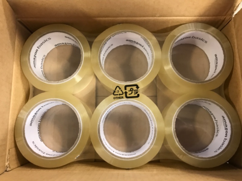 Photo 2 of Amazon Basics Packaging Tape, 1.9 in x 72.2 yards, 1.8mil Thickness (6-Roll), Clear 6-Roll 1.9in x 72.2yd, 1.8mil Thickness