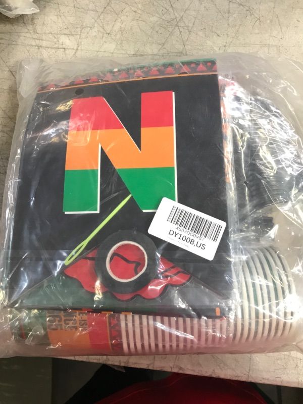 Photo 1 of durony 177 Pieces Juneteenth Decorations Party Supplies Tableware Set Including Happy Juneteenth Banner Plates Cups Napkins Knives Spoons Forks Tablecloth Serves 25, for Freedom Day Party Supplies 177 Juneteenth
