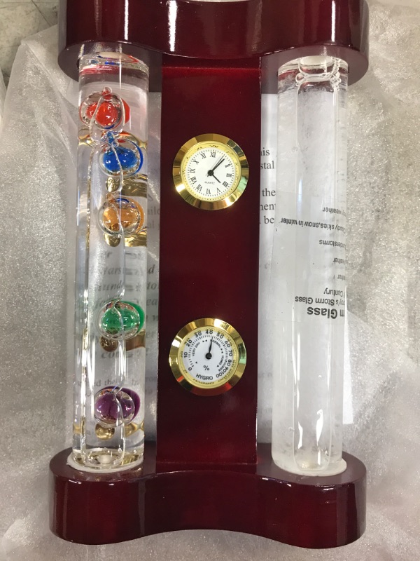 Photo 2 of Galileo Weather Station with Galileo Thermometer, Admiral Fitzroy Storm Glass, a Precision Quartz Clock and Hygrometer
