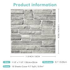 Photo 1 of 10 Pcs | 3D Gray Stone Peel and Stick Wall Tile | Faux Stone Wall Panel | Farmhouse Wall Decor| Heat and Water Resistant| Covers 9.7 sq.ft.
