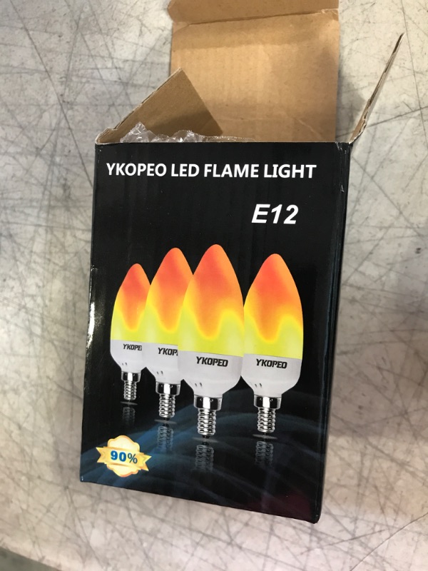 Photo 2 of YKOPEO Flame Light Bulbs E12, LED Flickering Light Bulbs Simulated Fire Effect Tip Candelabra Bulb Flame with 3 Mode, 3W Firework Light Bulb for Halloween Christmas Holiday Lantern Decoration-4Pack
