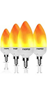 Photo 1 of YKOPEO Flame Light Bulbs E12, LED Flickering Light Bulbs Simulated Fire Effect Tip Candelabra Bulb Flame with 3 Mode, 3W Firework Light Bulb for Halloween Christmas Holiday Lantern Decoration-4Pack
