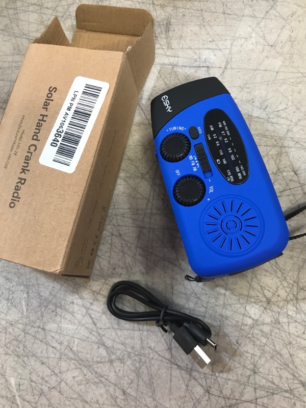 Photo 2 of Emergency Hand Crank Radio with 3 LED Flashlight, Esky AM/FM/NOAA Portable Weather Radio with 2000mAh Power Bank Phone Charger, Solar Powered USB Rechargeable Radio for Indoor Outdoor Camping, Blue