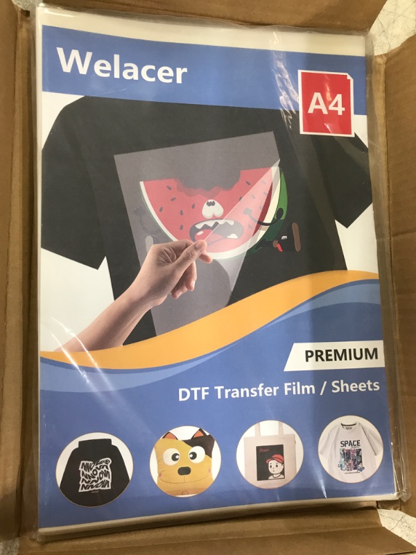 Photo 2 of 100 Sheets DTF Transfer Film Paper A4 Double Sided Thick Clear Pretreat Sheets, PET Heat Transfer Paper for Epson Inkjet Printer DTG Printer Direct Print On T Shirts Textile A4 100