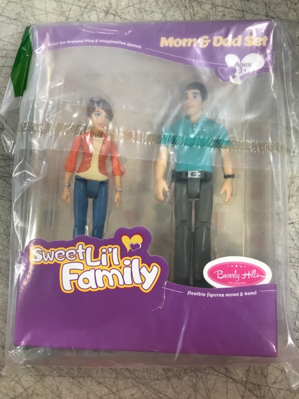 Photo 2 of Beverly Hills Doll Collection TM Sweet Li'l Family Dollhouse People Set of 2 Action Figures Set Mom and Dad, Doll House Accessories for Toddlers
