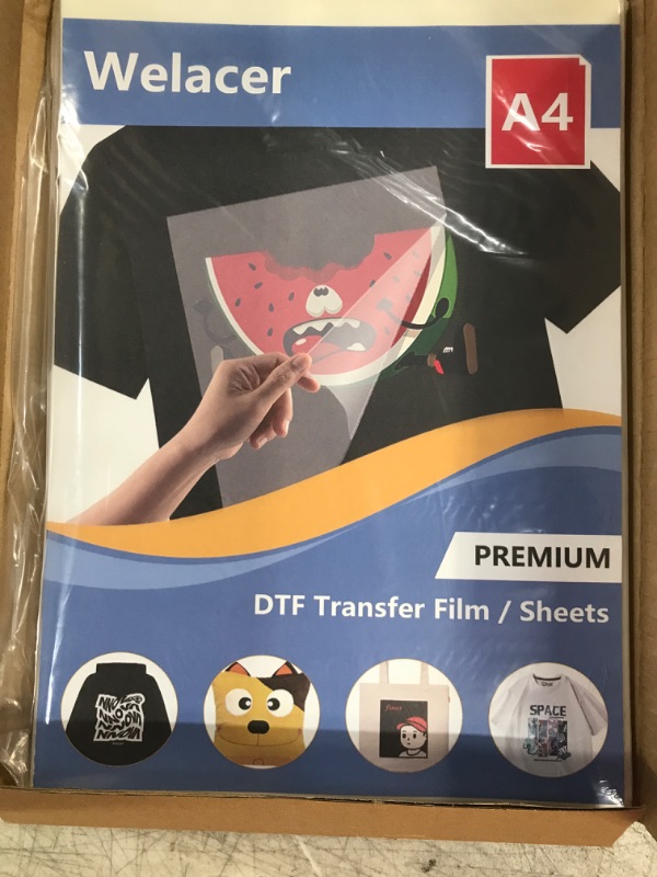 Photo 2 of 100 Sheets DTF Transfer Film Paper A4 Double Sided Thick Clear Pretreat Sheets, PET Heat Transfer Paper for Epson Inkjet Printer DTG Printer Direct Print On T Shirts Textile A4 100