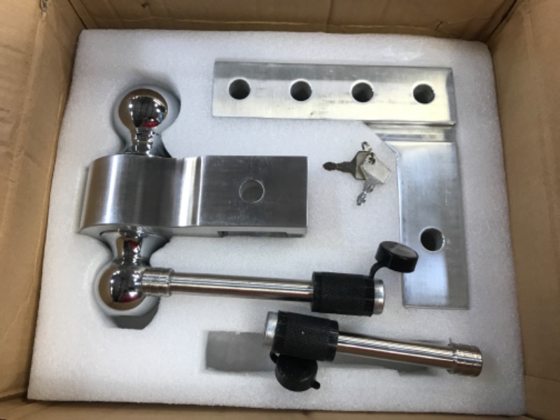 Photo 2 of Adjustable Trailer Hitch, Fits 2.5 Inch Receiver, 6 Inch Drop Hitch, 18,500 LBS GTW, Aluminum Forged Shank, 2 Inch & 2-5/16 Inch Balls, Towing Hitch for Heavy Duty Truck with Double Lock Pins
