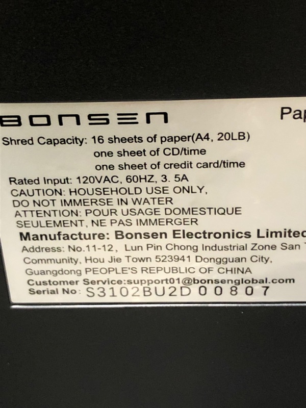 Photo 5 of BONSEN 15-Sheet Heavy Duty Paper Shredder for Office, 30-Minute Running Time Cross-Cut Shredder with 5.3-Gallon Pull Out Basket, Anti-Jam & Quiet Shredder for Home Office (S3102) 15-Sheet Cross-Cut