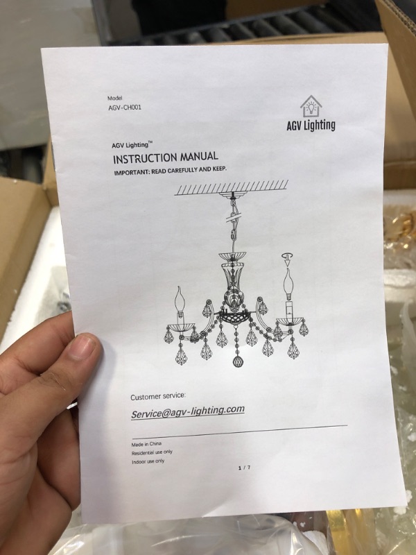 Photo 3 of AGV LIGHTING CH001G Modern K9 Crystal Chandelier Light Fixture, Maria Theresa Light, 5-Lights, D20 x H18, Adjustable Chain 59", Gold Finish 5-lights Gold