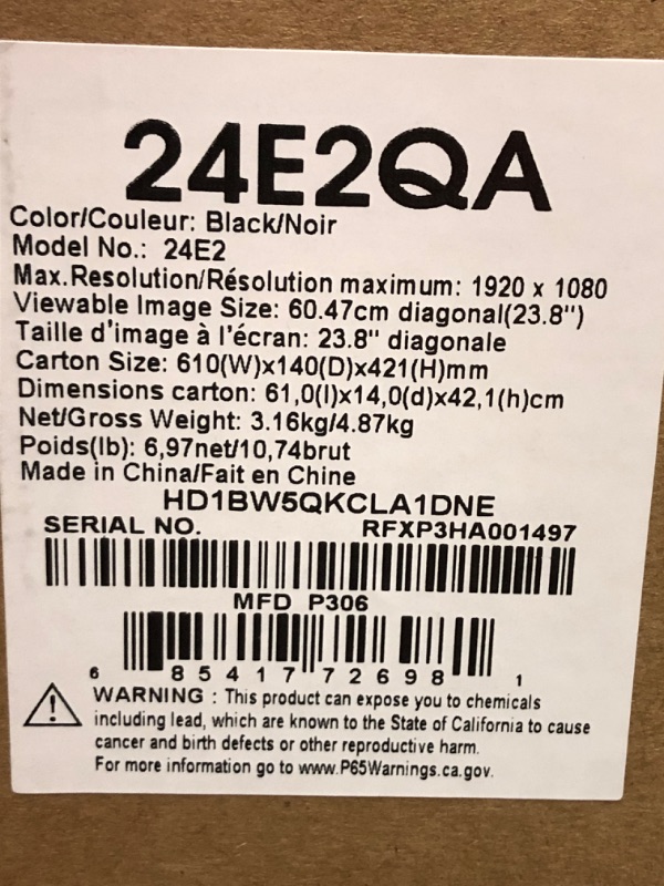 Photo 4 of Amazon Basics 24 Inch Monitor Powered with AOC Technology, FHD 1080P, 75hz, VESA Compatible, Built-in Speakers, Black 24-Inch