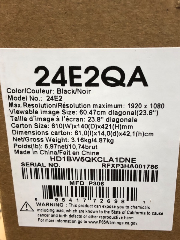 Photo 4 of Amazon Basics 24 Inch Monitor Powered with AOC Technology, FHD 1080P, 75hz, VESA Compatible, Built-in Speakers, Black 24-Inch