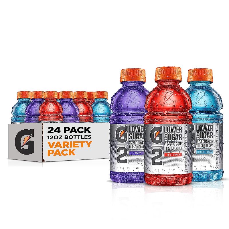 Photo 2 of Gatorade G2 Thirst Quencher, 3 Flavor Variety Pack, 12oz Bottles (24 Pack) Grape Variety Pack expires 08/07/2023

