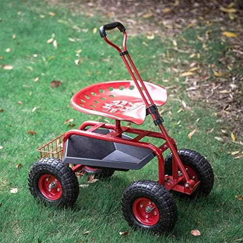 Photo 1 of **COLOR IS BLUE**Garden Cart with Tool Tray and Storage Basket on Wheels Rolling Work Seat Heavy Duty Scooter with Handle
