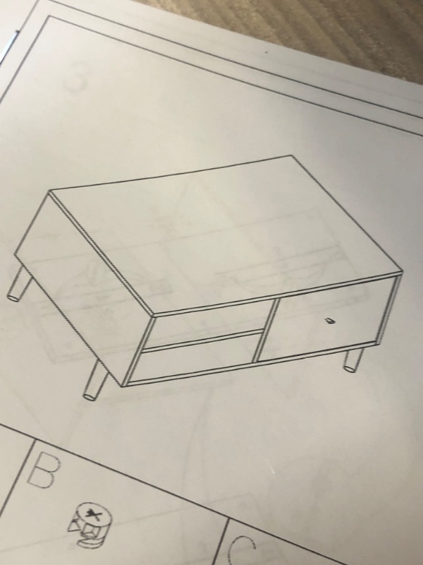 Photo 2 of  Modern Slate Coffee Table with White Drawer and 2 Shleves, Durable Rectangle Design End Table for Living Room Bedroom