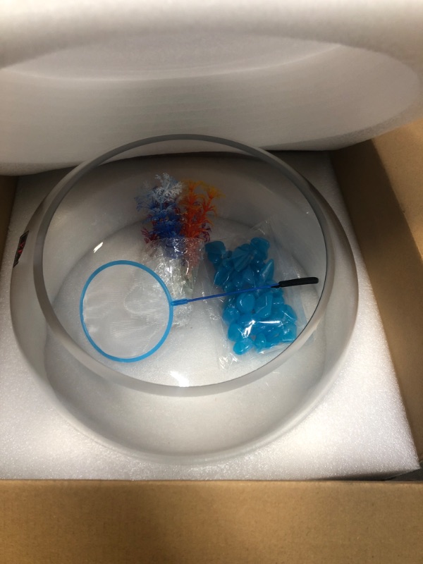 Photo 1 of LAQUAL 2 Gallon Glass Fish Bowl with Decor, Include Fluorescent Stones & Colorful Plastic Trees, High White Glass for Clear View, Small Fish Bowl/Vase/Aquarium for Betta Fish/Goldfish, Nice Home Décor