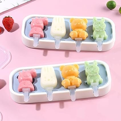 Photo 1 of 2Pc Popsicle Molds Set - Silicone Reusable Cartoon Ice Cream Mold with Lid &Sticks - Easy Release - Soft Food Grade Material - Ideal for Homemade Ice Cream, Frozen Yogurt, Chocolate (Blue, Animal)