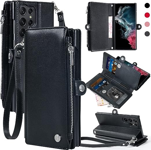 Photo 1 of GooseBox for Samsung Galaxy S23 Ultra Wallet Case, S23 Ultra Case with Strap & for Women Man [6 Card Slot] Magnetic Flip Pu Leather Shockproof Protective Cover for Galaxy S23 Ultra (Black)