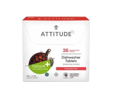 Photo 1 of ATTITUDE Dishwasher Tablets, Water-soluble Plant- and Mineral-Based Effective Formula, Phosphate-free, Vegan and Cruelty-free, Unscented, 26 Count (Pack of 1 ) 