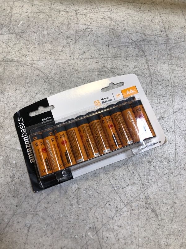 Photo 1 of Amazon Basics 20 Pack AA Alkaline Batteries - Blister Packaging 20 Count (Pack of 1)