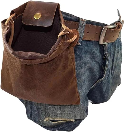 Photo 1 of ASENIE Foraging Bag Waxed Canvas Collapsible Outdoor Camping Foraging Pouch Mushroom Storage Water Resistant Leather Bushcraft Belt Tinder Dump Pouchs Brown for Travel Camping Hiking (Bag Only)
