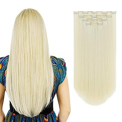 Photo 2 of Blonde Hair Extension, Clip Hair Extensions 22" Straight Hair Pieces Synthetic 18"Curly Cheap Natural Fluffy&Not Tangled Women Girl Silver White Dark Brown Black Grey Full Head SYXLCYGG
