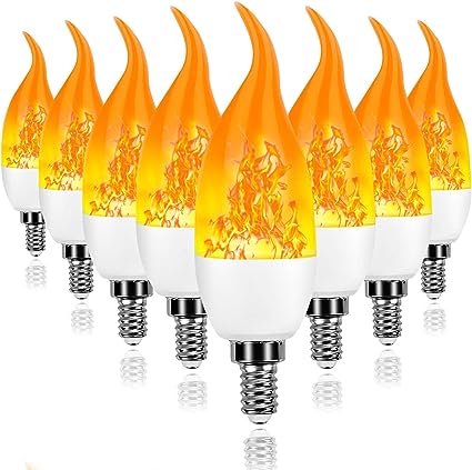 Photo 1 of 8 Pack E12 LED Flame Effect Light Bulbs - 2020 Upgrade 4 Modes with Upside Down Effect - E12 LED Flickering Candelabra Light Bulbs for Indoor/Outdoor/Hotel/Party/Bar Decorations
