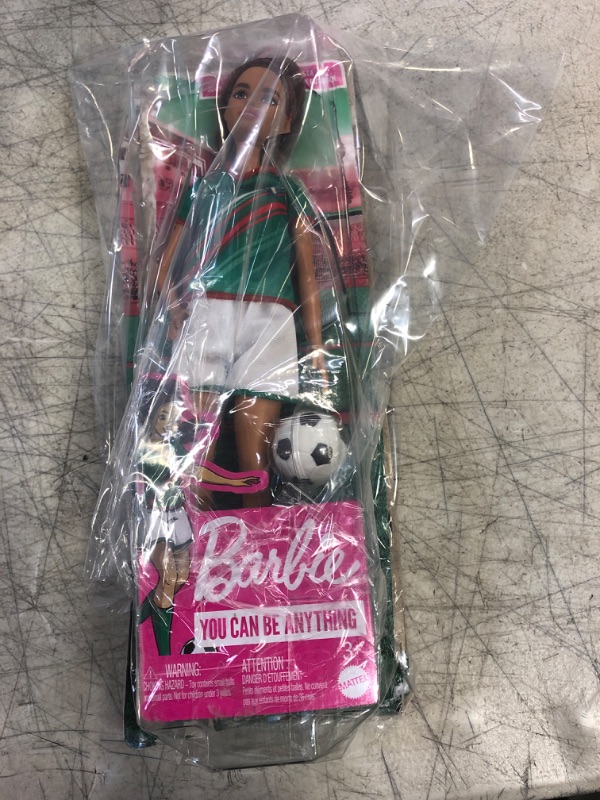 Photo 3 of Barbie Soccer Fashion Doll with Brunette Ponytail, Colorful #16 Uniform, Cleats & Tall Socks, Soccer Ball 11.5 inches Modern Multicolor