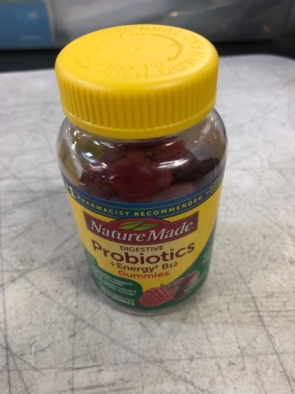 Photo 2 of expires-oct/2023
Nature Made Digestive Probiotics and Energy B12 Gummies, Dietary Supplement for Digestive Health Support, 50 Probiotic Gummies, 25 Day Supply No Artificial Flavors Natural Fruit Flavors 25.0 Servings (Pack of 1)