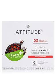 Photo 1 of ATTITUDE Dishwasher Tablets, Water-soluble Plant- and Mineral-Based Effective Formula, Phosphate-free, Vegan and Cruelty-free, Unscented, 26 Count 