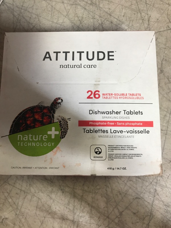 Photo 2 of ATTITUDE Dishwasher Tablets, Water-soluble Plant- and Mineral-Based Effective Formula, Phosphate-free, Vegan and Cruelty-free, Unscented, 26 Count 