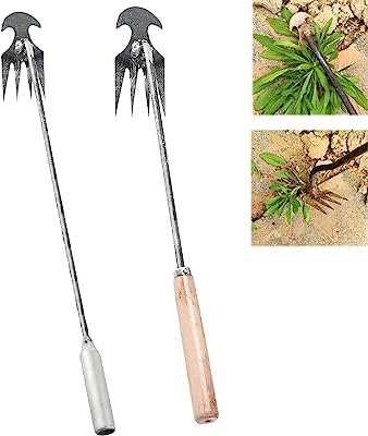 Photo 1 of 2 Pieces Garden Weeding Rake, New Sharp and Durable with Root Weeding Tool for Home Garden Shovel, Backyard Loosening Farm Planting Weeding. (11.8 inch Iron + Wood Handle) https://a.co/d/hburoIC