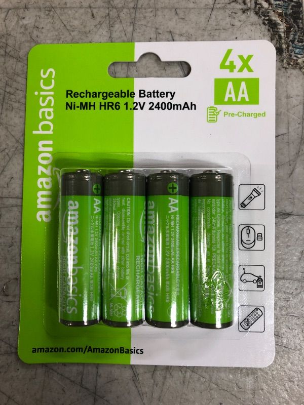 Photo 2 of Amazon Basics 4-Pack Rechargeable AA NiMH High-Capacity Batteries, 2400 mAh, Recharge up to 400x Times, Pre-Charged 4 Count (Pack of 1)