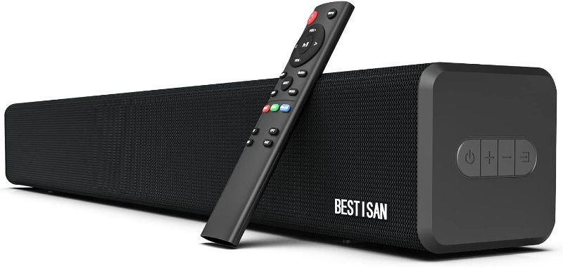 Photo 1 of Bestisan 2.1 Channel 100Watt Sound bar, Soundbar with Built in Subwoofer Bluetooth 5.1 Surround Sound Systems (32Inches, DSP, HDMI-ARC, Remote Control, Bass Adjustable)