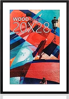 Photo 1 of 20x28 Poster Frame,28x20 Natural Soild Wood Black Picture Frames with Polished Plexiglass,Display Picture 16x24 with White Mat or 20x28 Without Mat for Wall Mounting Horizontally and Vertically